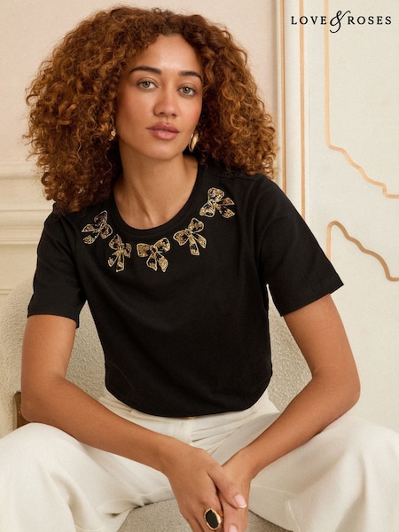 Love & Roses Black Crew Neck T-Shirt (F15283) | £28