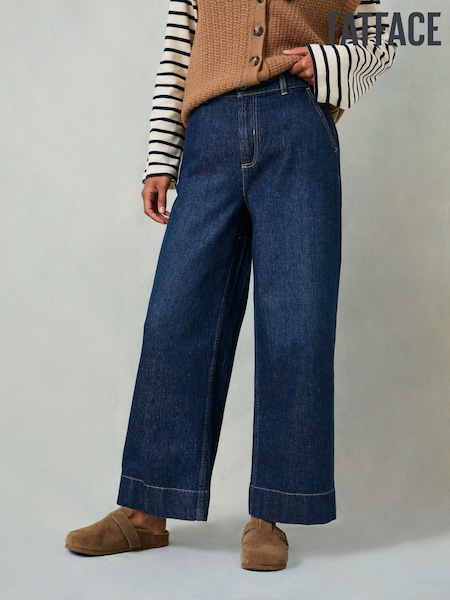 FatFace Hove Denim Dark Blue Wide Leg Crop Jeans (F15452) | £59