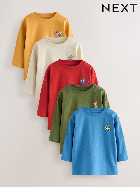 Multi Animals on Transport Long Sleeve T-Shirts 5 Pack (3mths-7yrs) (F15515) | £21 - £25