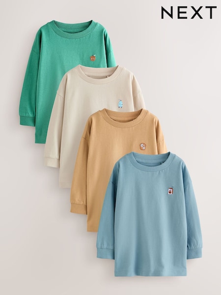 Minerals Food Character Embroidery Long Sleeve Graphic Print T-Shirts 4 Pack (3mths-7yrs) (F15516) | £19 - £23