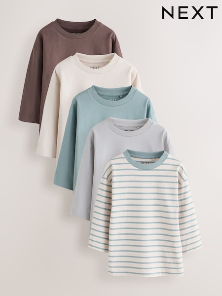 Multi Blue Long Sleeve T-Shirts 5 Pack (3mths-7yrs) (F15517) | £22 - £26