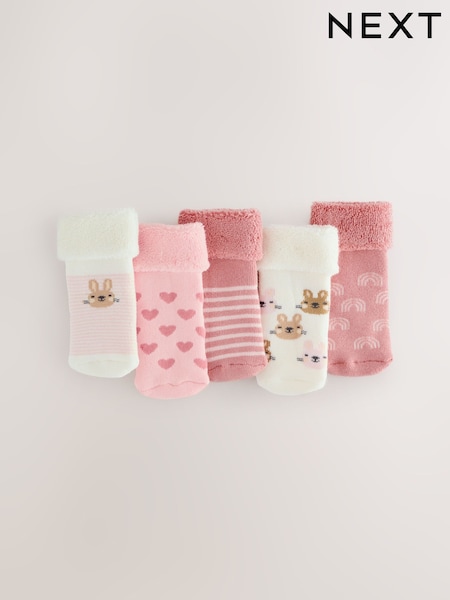 Pink Baby Roll Top Towelling Socks 5 Pack (0mths-2yrs) (F15563) | £7.50