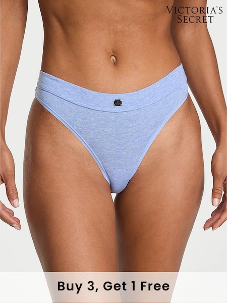 Victoria's Secret Heather Cornflower Blue Thong Cotton Logo Knickers (F15620) | £9