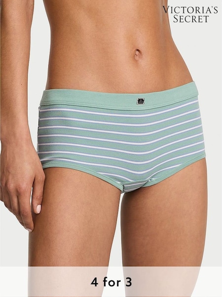 Victoria's Secret Seasalt Green Stripe Short Cotton Rib Logo Knickers (F15669) | £9