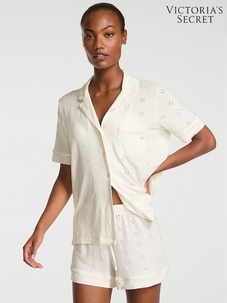 Victoria's Secret Coconut White Eyelet Modal Short Pyjama Set (F15709) | £59