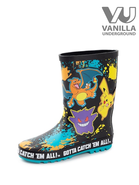 Vanilla Underground Black Kids Pokemon Wellies with Handles (F15719) | £22