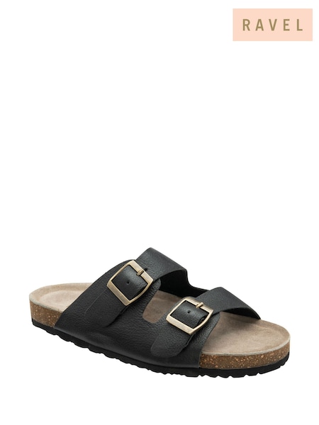 Ravel Black Leather Toe Post Sandals (F15754) | £45