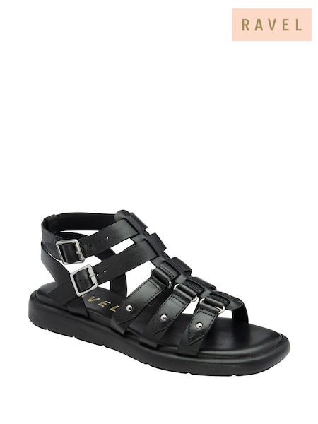 Ravel Black/chrome Leather Flat Sandals (F15757) | £65