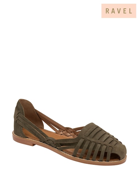 Ravel Green Leather Slip-On Sandals (F15771) | £50