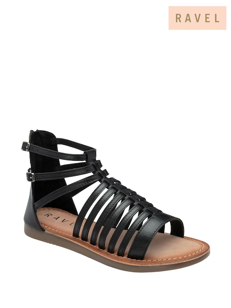 Ravel Black Leather Flat Strappy Sandals (F15781) | £50