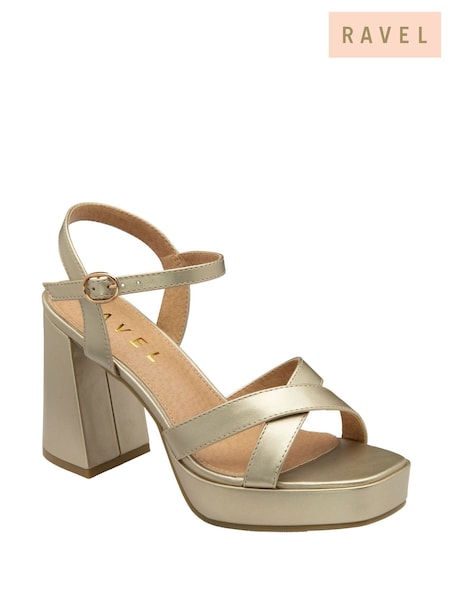 Ravel Gold Cross Strap Open Toe Platform Sandals (F15795) | £50