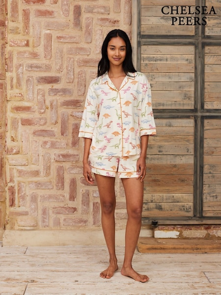 Chelsea Peers White Dinosaur Print Short Pyjamas Set (F15849) | £35