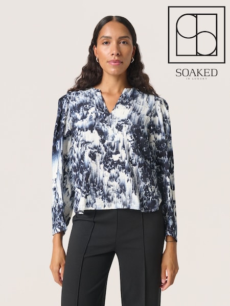 Soaked in Luxury Blue Jazzlyn Blouse 3/4 Sleeves Notch Neck Blouse (F15859) | £70