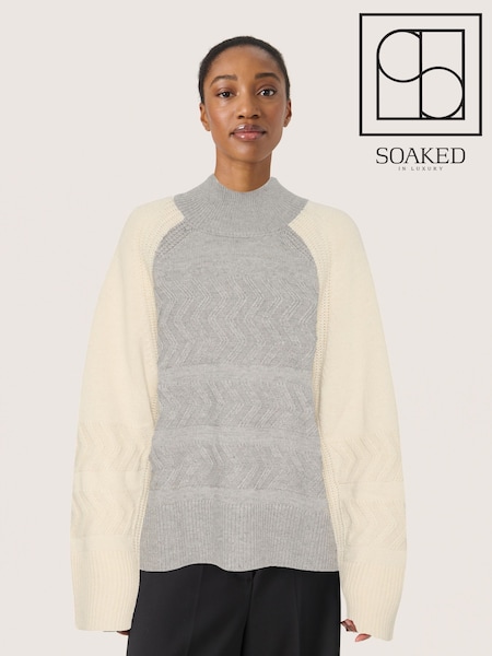 Soaked in Luxury Grey Sleliette High Neck Two Tone Pullover Jumper (F15860) | £90