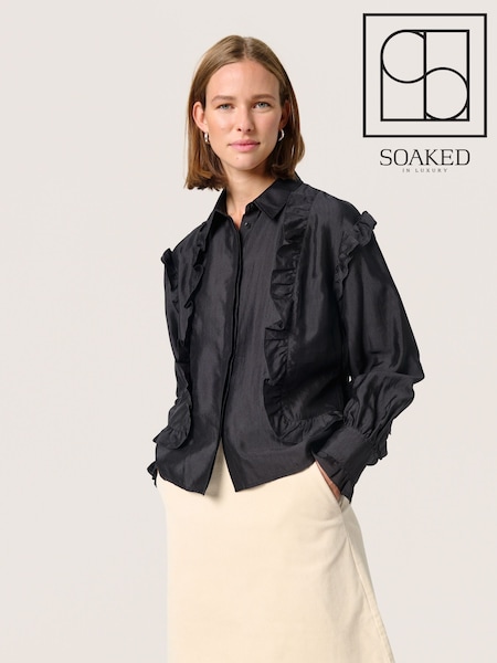 Soaked in Luxury Karolina Ruffles Regular Fit Black Shirt (F15864) | £90