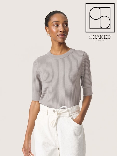 Soaked in Luxury Spina Short Sleeve Rib Knit  Pullover T-shirt (F15869) | £50