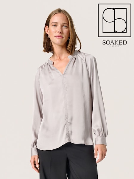 Soaked in Luxury Grey Ioana Long Sleeve Casual Fit Blouse (F15873) | £60