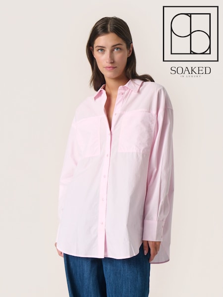 Soaked in Luxury Pink Calico Loose Fit Button Up 100% Cotton Shirt (F15881) | £60