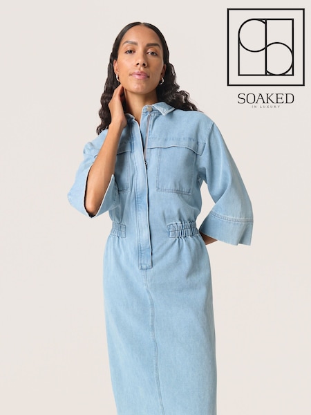 Soaked in Luxury Blue Annabeth Denim Midi Dress (F15883) | £120