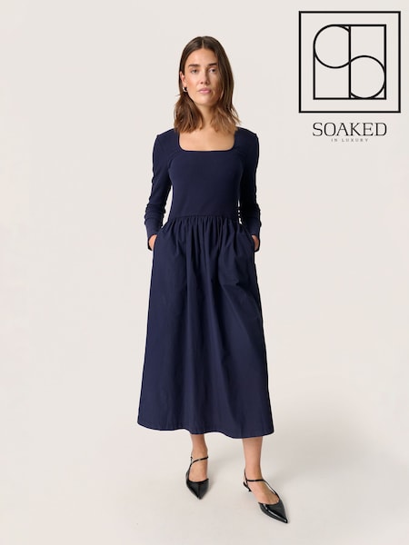 Soaked in Luxury Blue Simone Square Neck Long Sleeves Dress (F15884) | £80