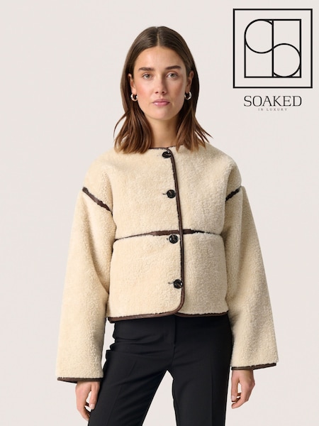 Soaked in Luxury Isola Faux Fur With Buttons White Jacket (F15907) | £160