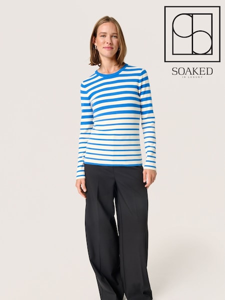 Soaked in Luxury Blue Spina Crew Neck Striped Pullover Jumper (F15908) | £60