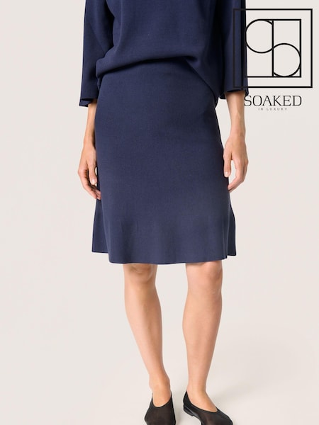 Soaked in Luxury Blue Indianna Knit Knee Length Skirt (F15913) | £60