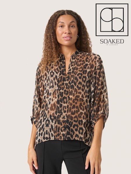 Soaked in Luxury Zakira Printed Sheer Loose Fit Brown Blouse (F15914) | £60