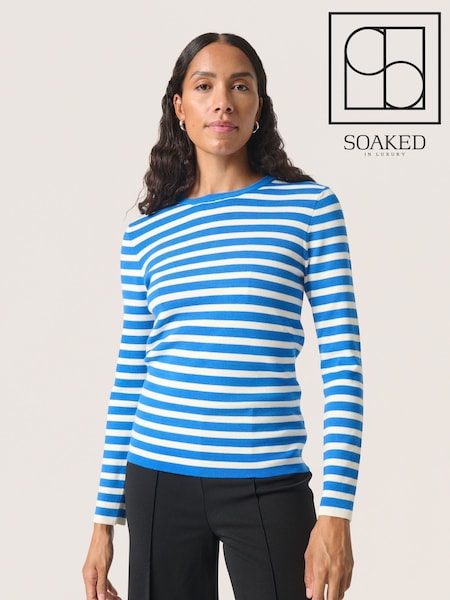 Soaked in Luxury Blue Spina Crew Neck Striped Pullover Jumper (F15916) | £60