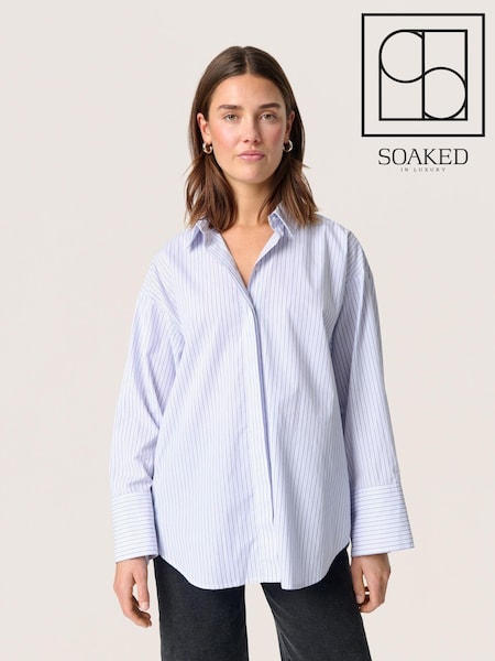 Soaked in Luxury Blue Oriana Loose Fit Pin Stripes 100% Cotton Shirt (F15917) | £75