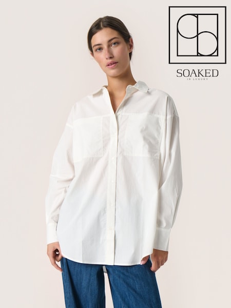 Soaked in Luxury Calico Loose Fit Button Up White 100% Cotton  Shirt (F15918) | £60