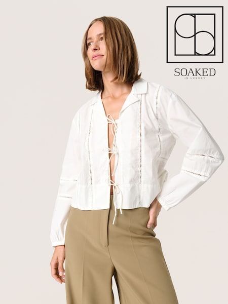 Soaked in Luxury Calico Tie Fastening Ladder Lace 100% Cotton White Blouse (F15921) | £70