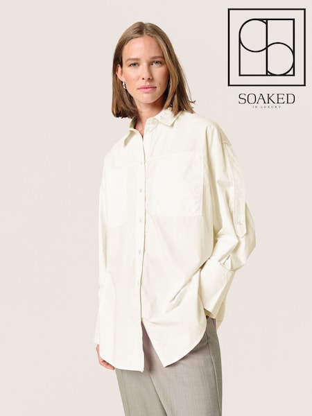 Soaked in Luxury Calico Loose Fit 100% Cotton Long Sleeves White Shirt (F15924) | £70