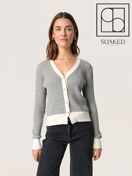 Soaked in Luxury Sanja Buttons V-Neck Two Tone Cardigan (F15927) | £75