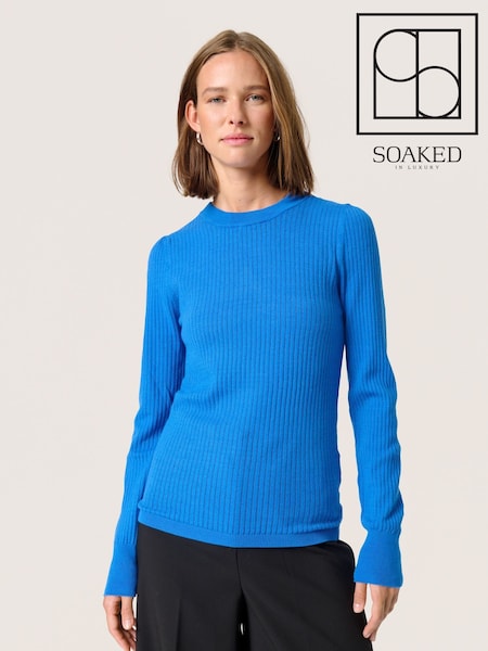 Soaked in Luxury Blue Spina Slim Fit Crew Neck Pullover Jumper (F15928) | £60