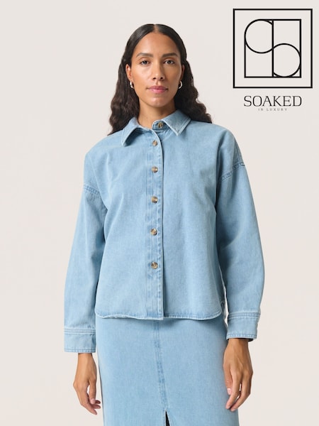 Soaked in Luxury Blue Annabeth Buttons Denim 100% Cotton Overshirt (F15930) | £90
