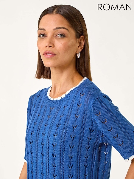 Roman Blue Dainty Pointelle Top (F15982) | £42