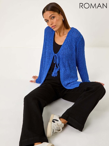 Roman Blue Tie Front Knit Cardigan (F15996) | £40