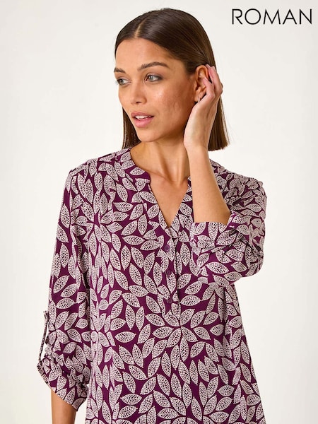 Roman Purple Leaf Print Pleated Shirt (F15999) | £40