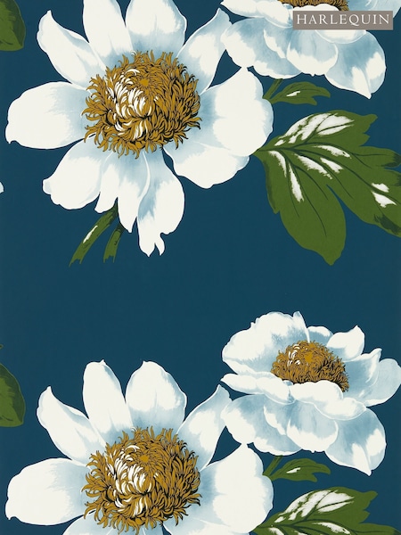 Harlequin Azurite Meadow Nectar White Paeonia Wallpaper Sample (F16194) | £1
