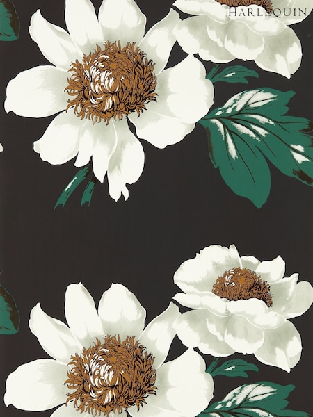 Harlequin Black EarthFig Leaf Gold White Paeonia Wallpaper Sample (F16244) | £1