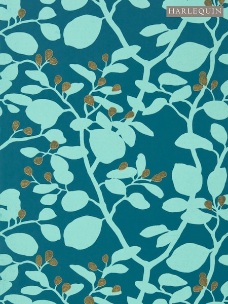 Harlequin Amazonia Teal Gold Ardisia Wallpaper Sample (F16251) | £1