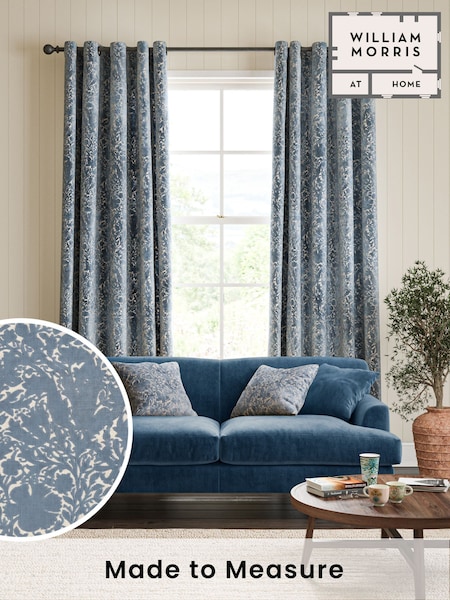 William Morris At Home Indigo Blue Compton Silhouette Velvet Made to Measure Curtains (F16340) | £137