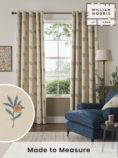 William Morris At Home Natural/Blue Fruit Embroidery Made to Measure Curtains (F16348) | £137