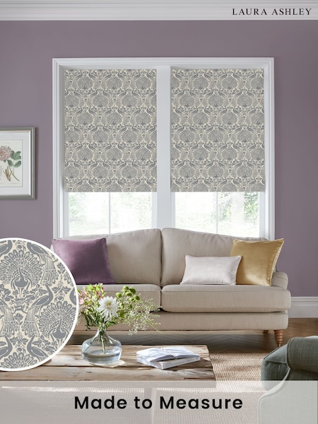 Laura Ashley Steel Grey Peacock Damask Made to Measure Roller Blind (F16427) | £58
