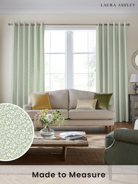 Laura Ashley Moss Green Sweet Alyssum Made to Measure Curtains (F16452) | £100