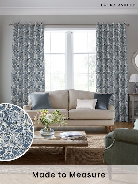 Laura Ashley Seaspray Blue Peacock Damask Made to Measure Curtains (F16456) | £100