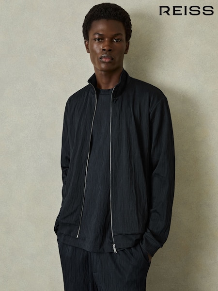 Reiss Navy Aksel Wave-Jacquard Zip-Through Jacket (F16462) | £110
