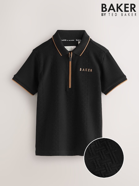 Baker by Ted Baker 'T' Textured Black Polo Shirt (F16543) | £22 - £26