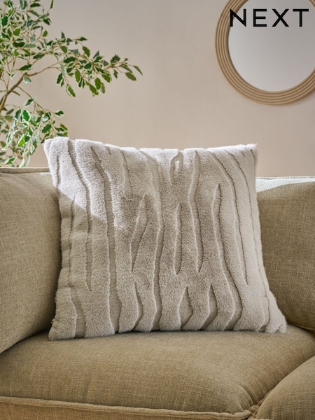 Grey 59 x 59cm Tiger Cut Faux Fur Cushion (F16551) | £18